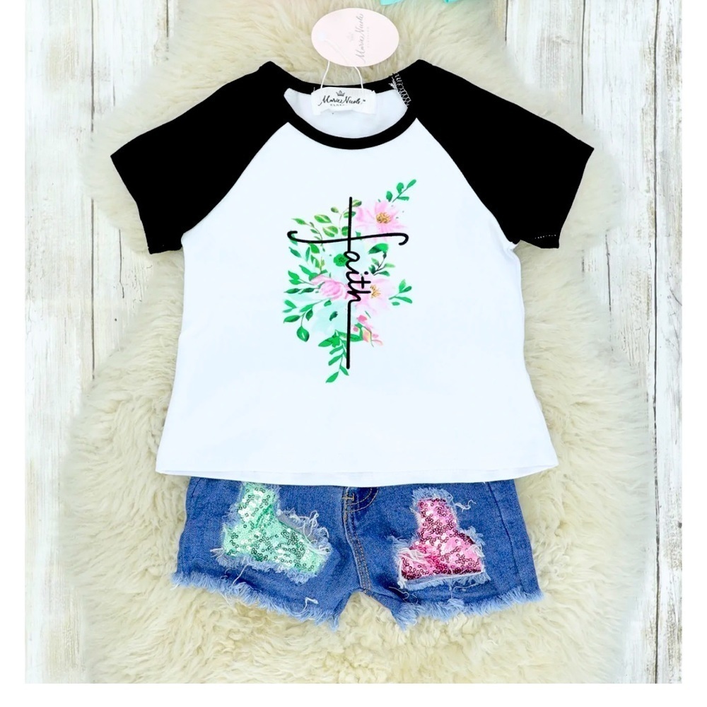 Marie Nicole Faith T-shirt and denim short set